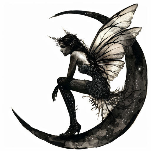 Dark gothic fairy on a crescent moon