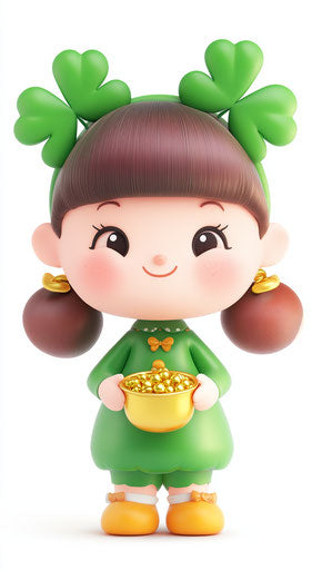 St. Patrick's Day, cute doll in green with gold and rainbow