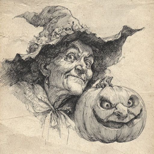 A Smiling Jack-o'-Lantern Next to the Witch