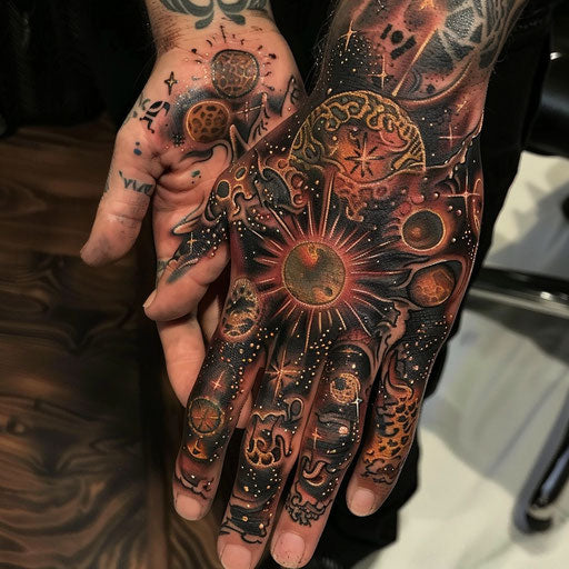 Small hand tattoos with a celestial theme