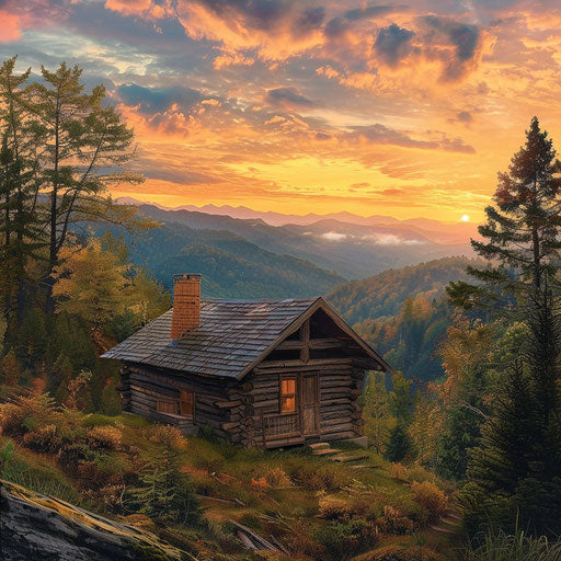 Golden hour at the mountain cabin