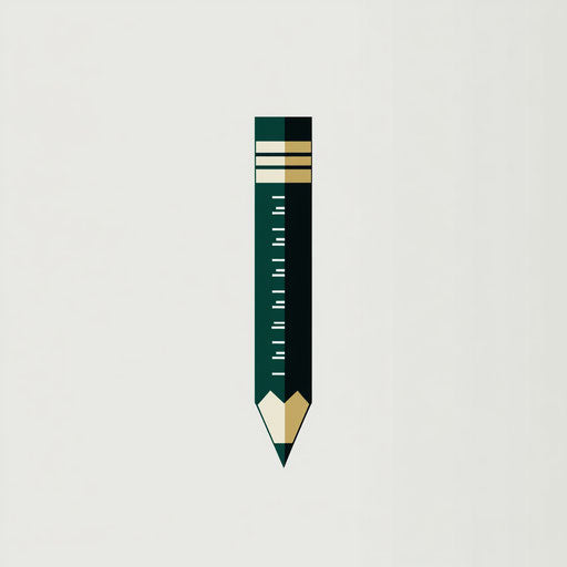 Creative logo with stylized pencil and ruler, elegant typography, dark green and black on light gray background