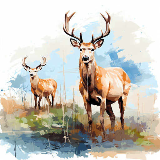 Deer graphic in the style of Impressionistic Art