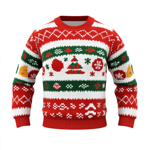 3D ugly holiday sweater with flat white background, isolated clipart