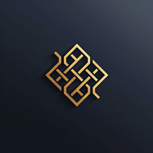 Examples of logos with minimalist monogram and gold accents, on dark navy background