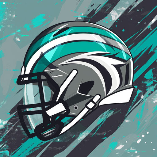 Football logo design in teal and gray with an abstract background