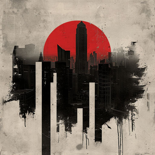 Post-punk band logo with minimalist fonts and cold urban background