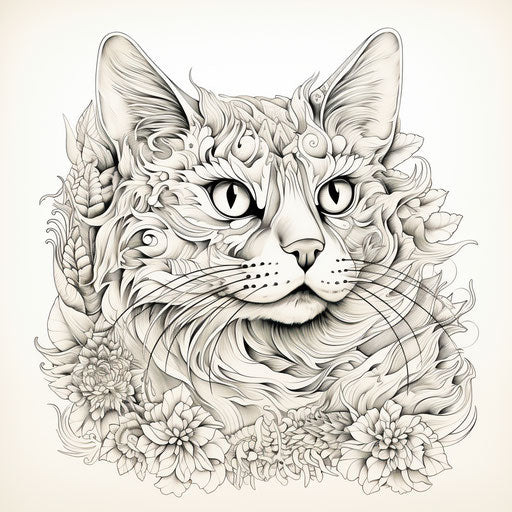 Luxury adult coloring pages with fresh designs of printable cat, in the style of the aesthetic movement