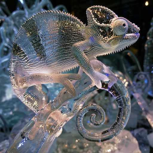 Chameleon in an ice sculpture exhibit