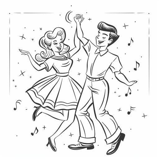 Cartoon couple dancing a lively jive