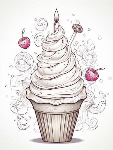 Happy birthday coloring page with an ice cream cone