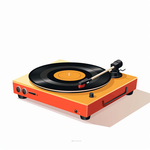 Minimalist style illustration of a record player, on a white background