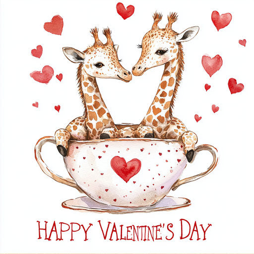 Cute baby giraffes in love in an elegant teacup