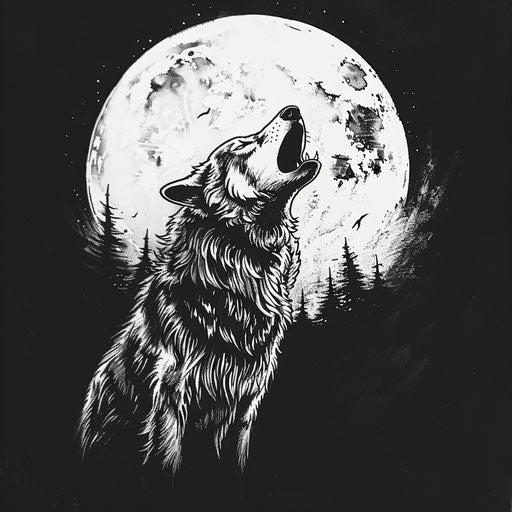 Tattoo sketch of a wolf howling at the moon