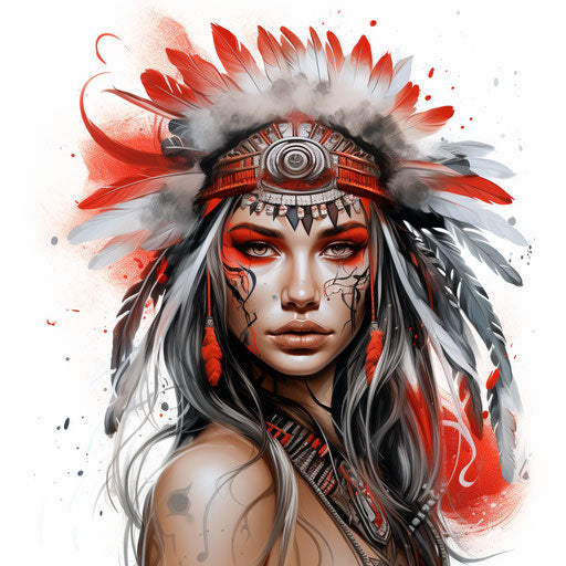 Indian tattoo with girl and feather on head