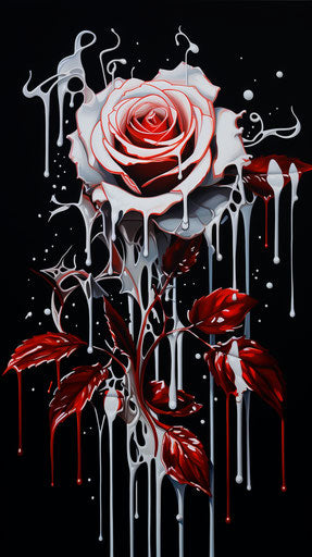 Bloodstained rose with dripping flowers, pop art junglecore