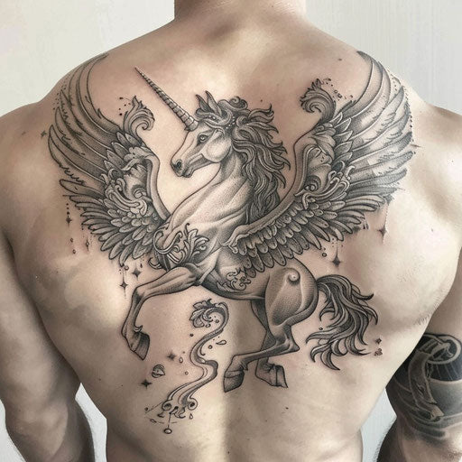 Fantasy tattoo of soaring Pegasus