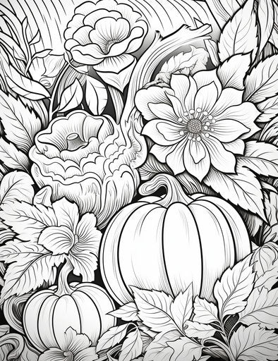Adult coloring pages pumpkins and flowers