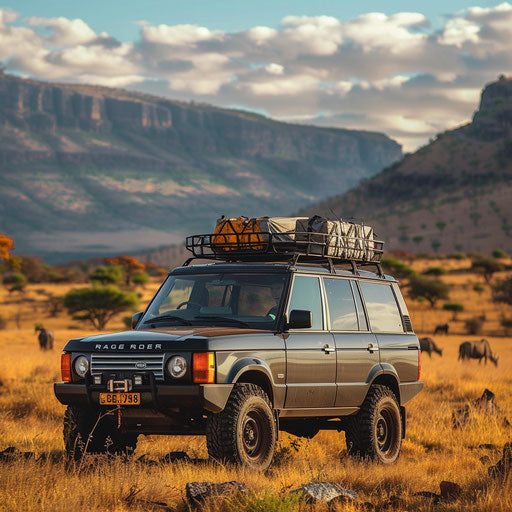 Exploring African savannah in 1994 Range Rover safari