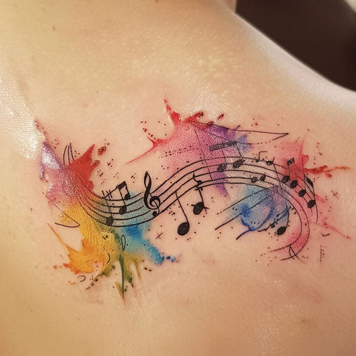 Rainbow watercolor music notes tattoo