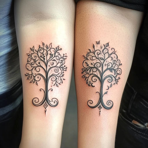Mom daughter tattoos with a tree of life symbol