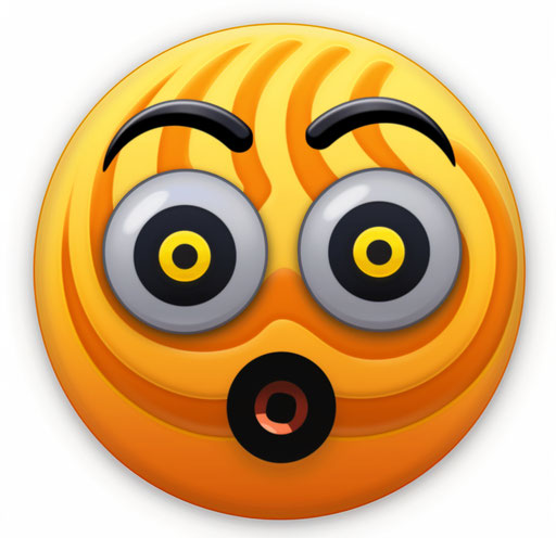 Yellow circle with black spirals, symbol of shock and amazement