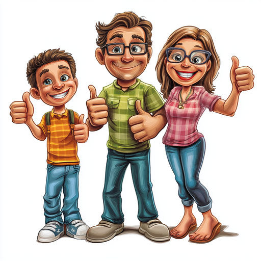 High-Resolution Family Caricature Clipart in 4K PNG