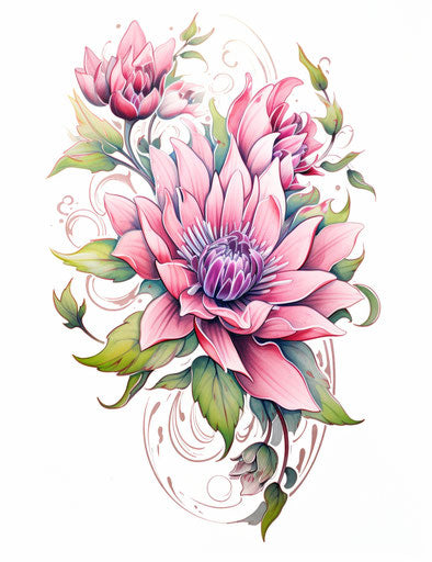 Pink traditional flower in chinapunk style