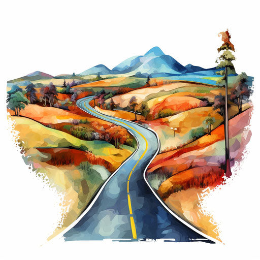 Impressionistic Art inspired roadmap illustration, white background