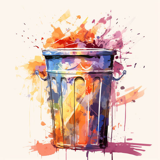 Trash can drawing in the style of Impressionistic Art, on white background