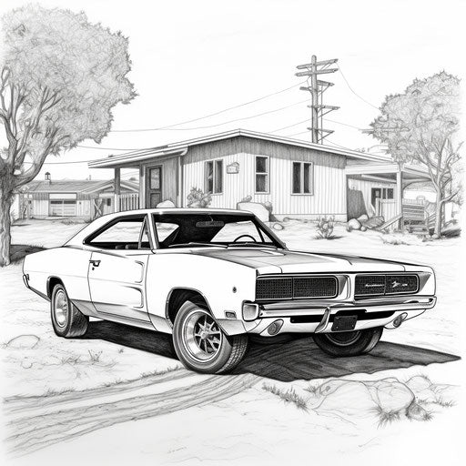 Dodge Charger Coloring Pages in 1970s Vintage Imagery
