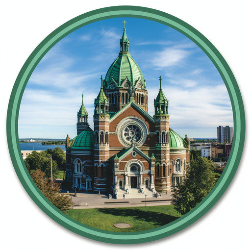 St Joseph's Basilica round sticker in ambitious style