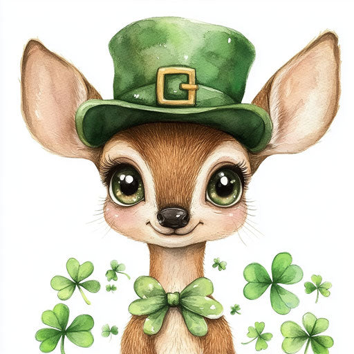Cute St. Patrick's Day baby deer with big green hat