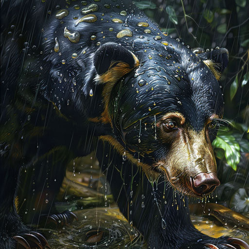 Sun bear in rainy season habitat