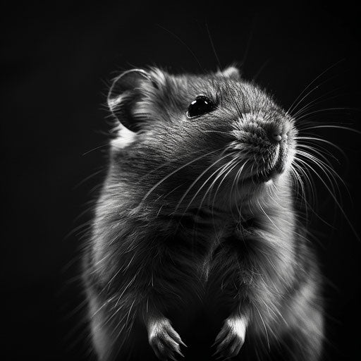 Syrian hamster in a high-contrast black and white photo