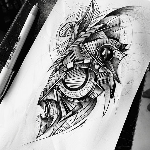 Monochrome tattoo sketch with bold lines