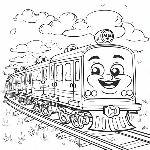 Whimsical cartoon train with happy faces