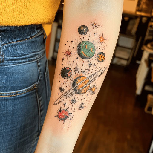 Cosmic galaxy tattoos on inner arm