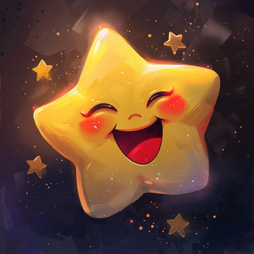 Smiling star with red lip, dark yellow and light purple style