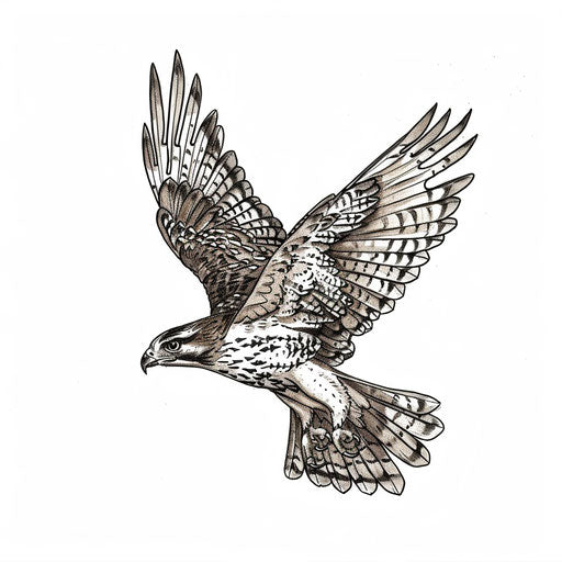 Delicate hawk tattoo design with fine details and soft shading