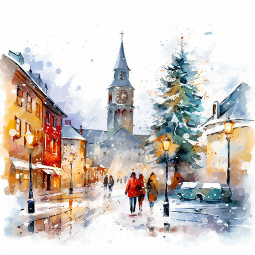 Impressionistic Christmas clip art on white background