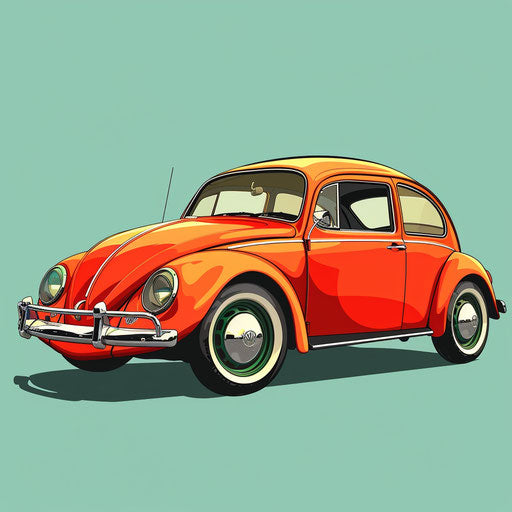 Realistic cartoon car with flat random color background