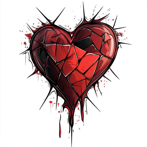 Loveless heart with shattered glass effect in dark red