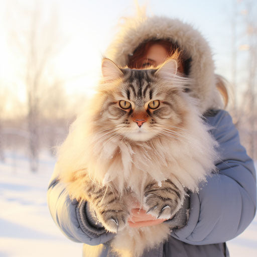 Siberian cat held by its owner