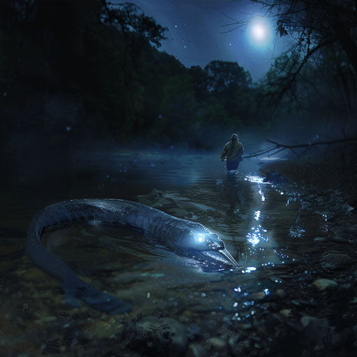 Electric eel hunting in a river at night