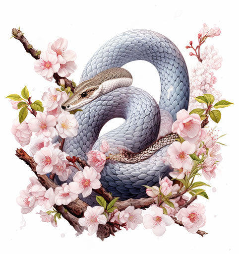 Illustrated flower with snake, cherry blossom style