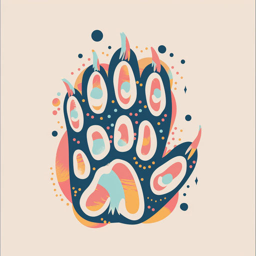 Whimsical bear paw with polka dots and bright pastel colors