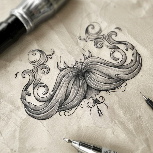 Detailed sketch of a classic mustache with fine line work