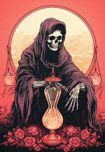 Illustration of a reaper holding a sacred hourglass