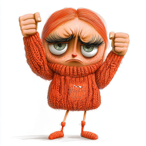 Humorous caricature of a sweater clipart with exaggerated human characteristics